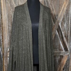 Maurices Womens Olive Green Space Dye Open Front Cardigan Ribbed Sleeve Size 0/1